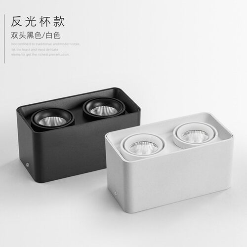 COB双头明装防眩射灯LED单头方形吸顶式天花灯免开孔斗胆灯