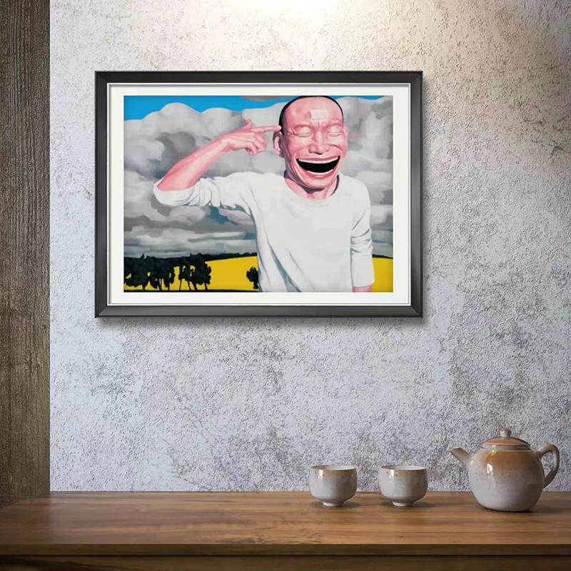 岳敏君Yue MinJun人物体油画版画带签名编号艺术装饰画工作室挂画