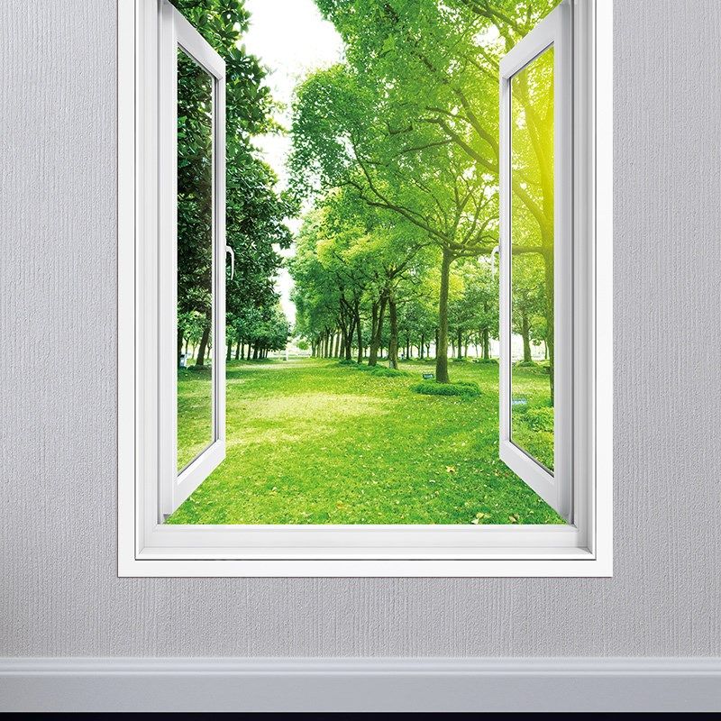 3D假窗户墙贴装饰山水贴画自粘壁纸餐厅卧室四季风景海景背景墙画