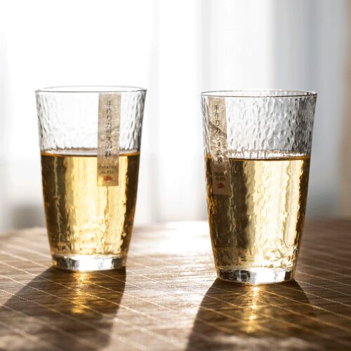 手工锤纹玻璃杯日式佐佐泡绿茶杯子耐热水晶木家用水杯东啤酒杯洋