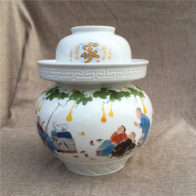 包邮泡菜坛子景德镇陶瓷10斤泡菜坛密封储物罐四川泡菜腌菜坛罐