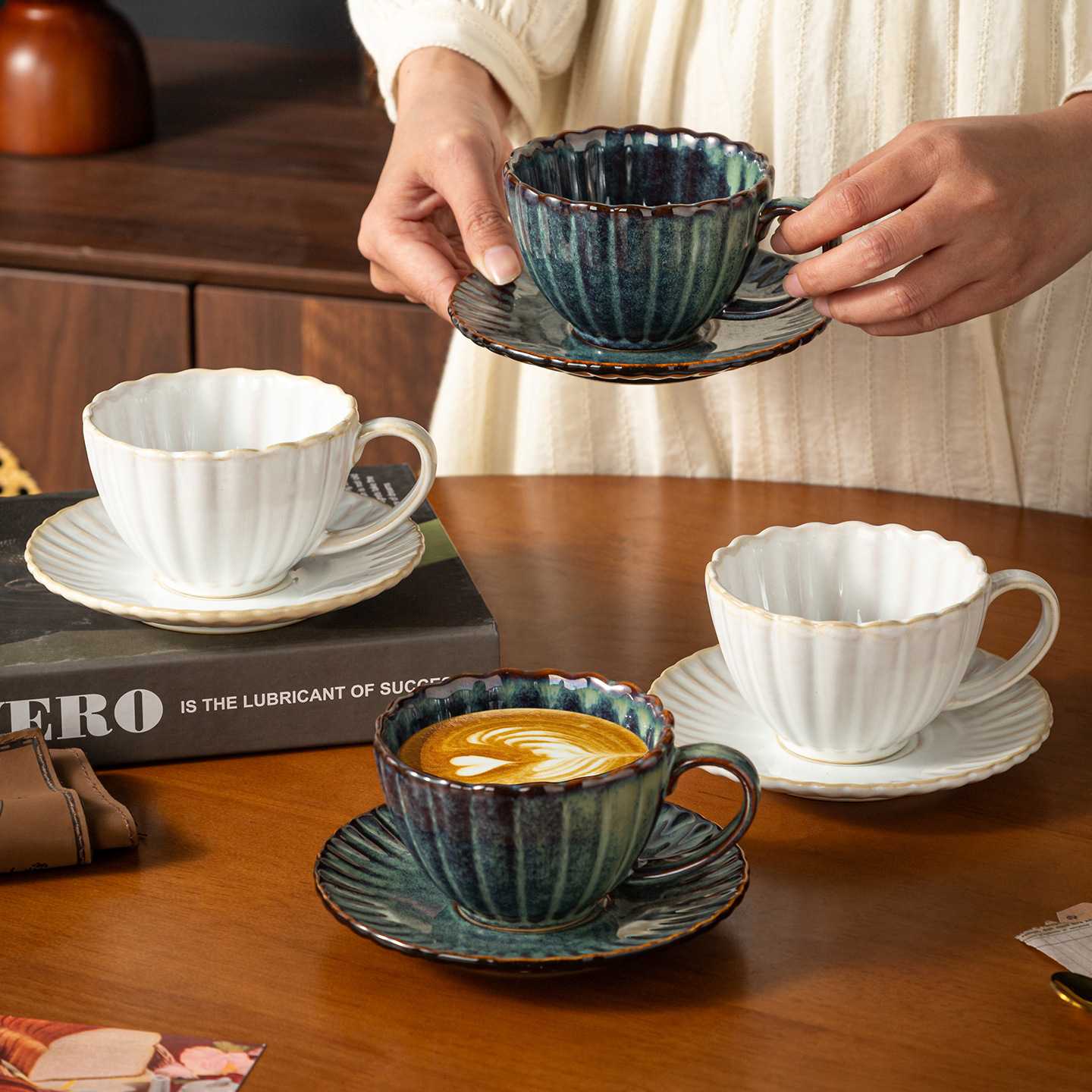 高档窑变陶瓷咖啡杯碟外贸出口套装礼物情侣对杯轻奢杯子伴手礼