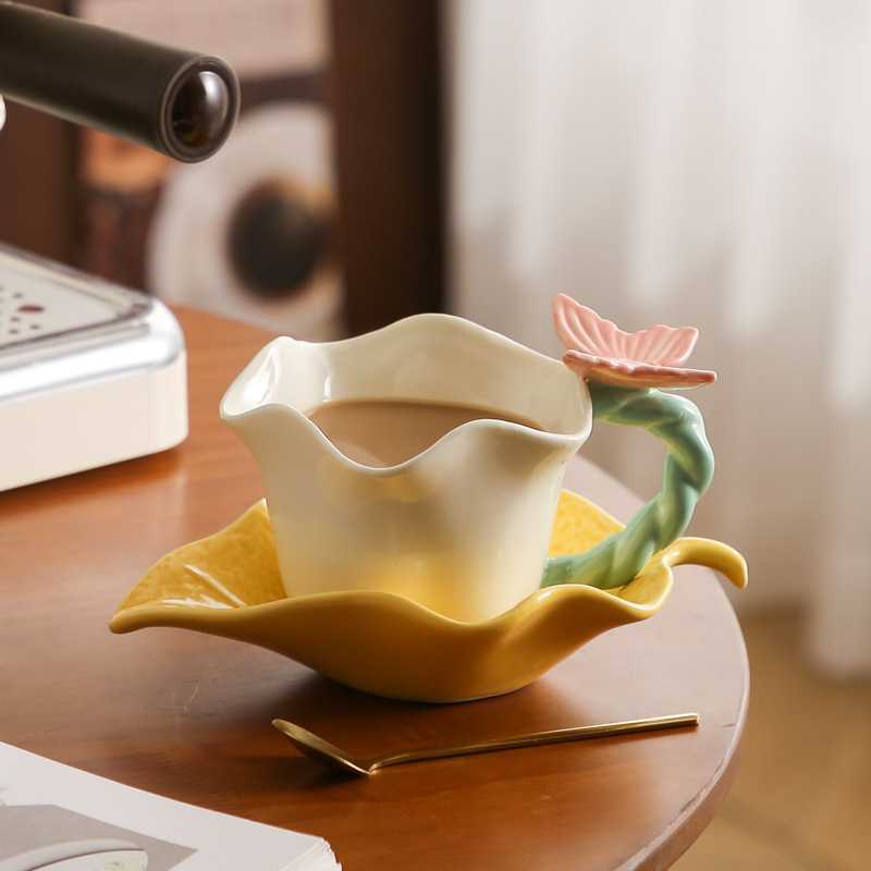 高颜值咖啡杯花语陶瓷杯碟套装送勺子精致杯子可爱情侣款对杯