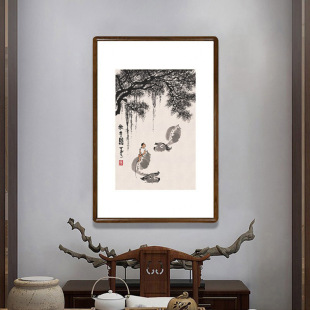 国画水墨画挂画客厅装饰画书房茶室壁画办公室玄关画李可染牧牛图