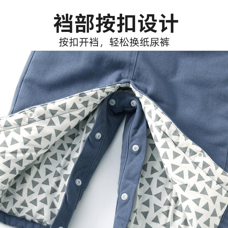 宝宝背带棉花棉裤秋冬夹棉按扣开裆男童儿童女婴儿背带裤冬季加厚