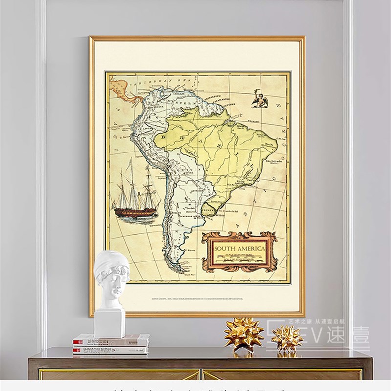 世界复古航海图客厅美式装饰画沙发背景墙壁画书房传统简约挂画