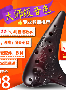 风雅12孔AC陶笛中音C调专业演奏用初学者推荐手绘薰烧陶笛