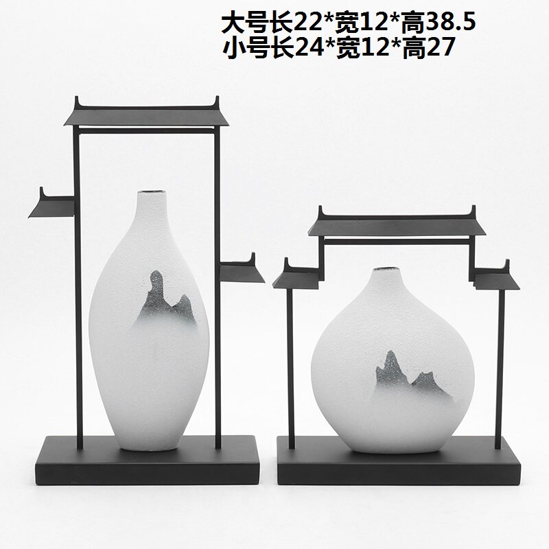 新中式创意禅意铁艺陶瓷花瓶摆件客厅家居饰品电视柜玄关软装饰品