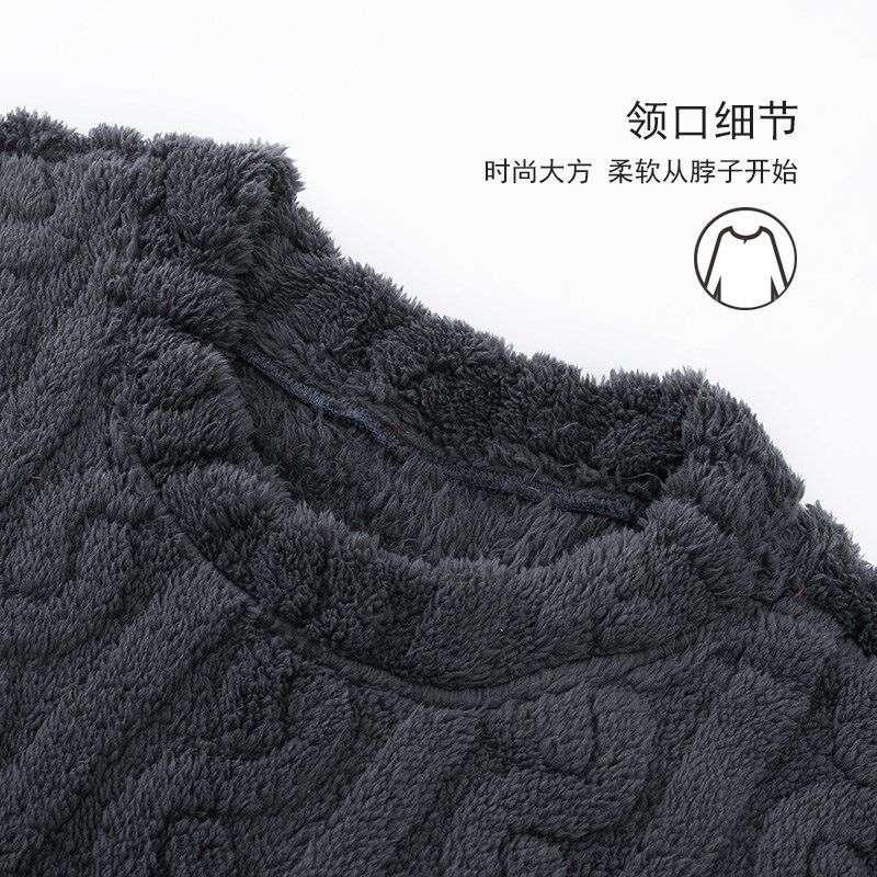 男士睡衣秋款珊瑚绒睡裙宽松加厚大码秋冬浴袍长款一体式睡袍套头
