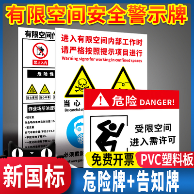 有限空间警示标识牌受限空间作业安全告知牌工厂车间仓库配电房冷