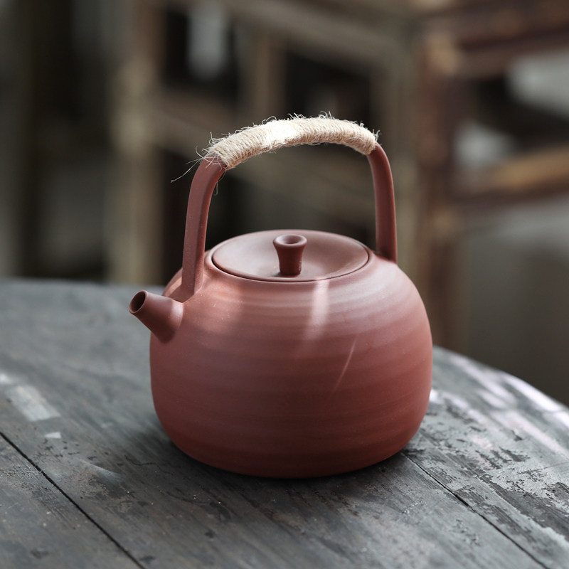 红泥提梁陶壶家用明火碳火电陶炉功夫茶具专用复古养生茶壶烧水壶