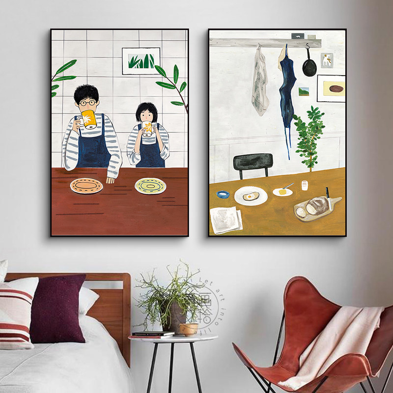 北欧小清新餐厅挂画饭厅厨房壁画卡通温馨客厅沙发背景墙装饰画