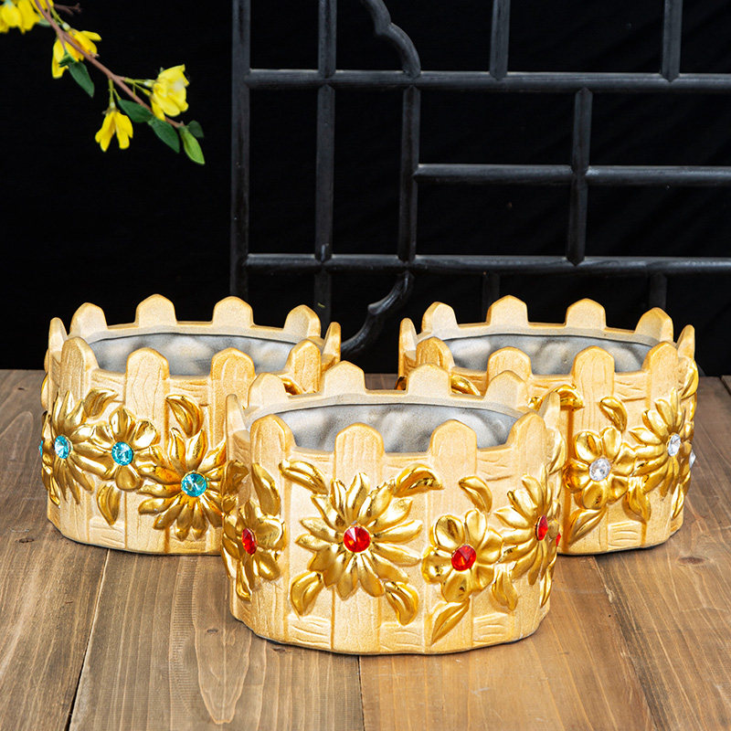 土豪金金色陶瓷花盆客厅办公鲜花干花发财树花盆