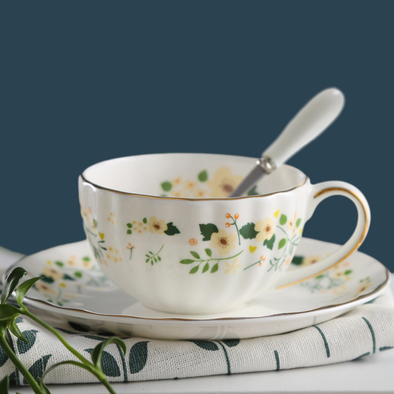 英式红茶杯碟套装欧式咖啡杯金边田园风高骨瓷陶瓷杯结婚礼物