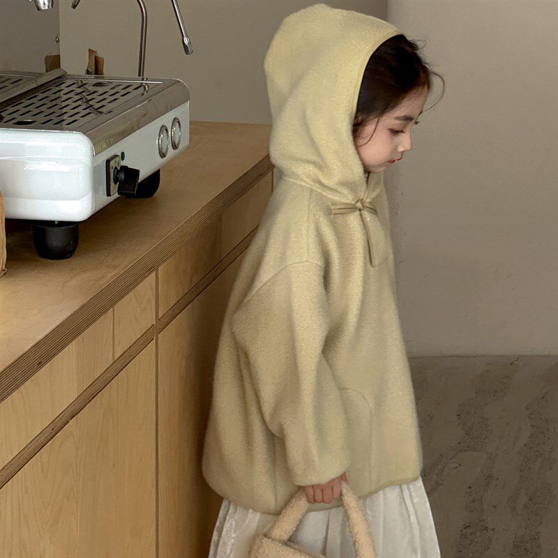 女童卫衣秋冬季2024新款儿童摇粒绒连帽上衣高级感中大童加厚外套