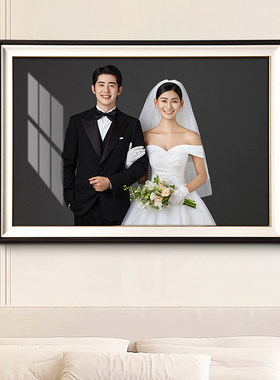 高定婚纱照相框放大挂墙打印40寸结婚照全家福相片高清微喷定制