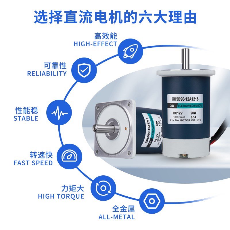 12v24v直流电机永磁高速电动机大扭力30-300W大功率调速正反马达