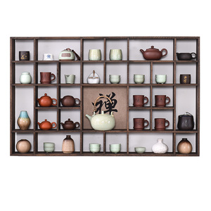 禅意烧桐博古架实木多宝阁壁挂置物架茶具茶杯架挂墙紫砂壶展示架