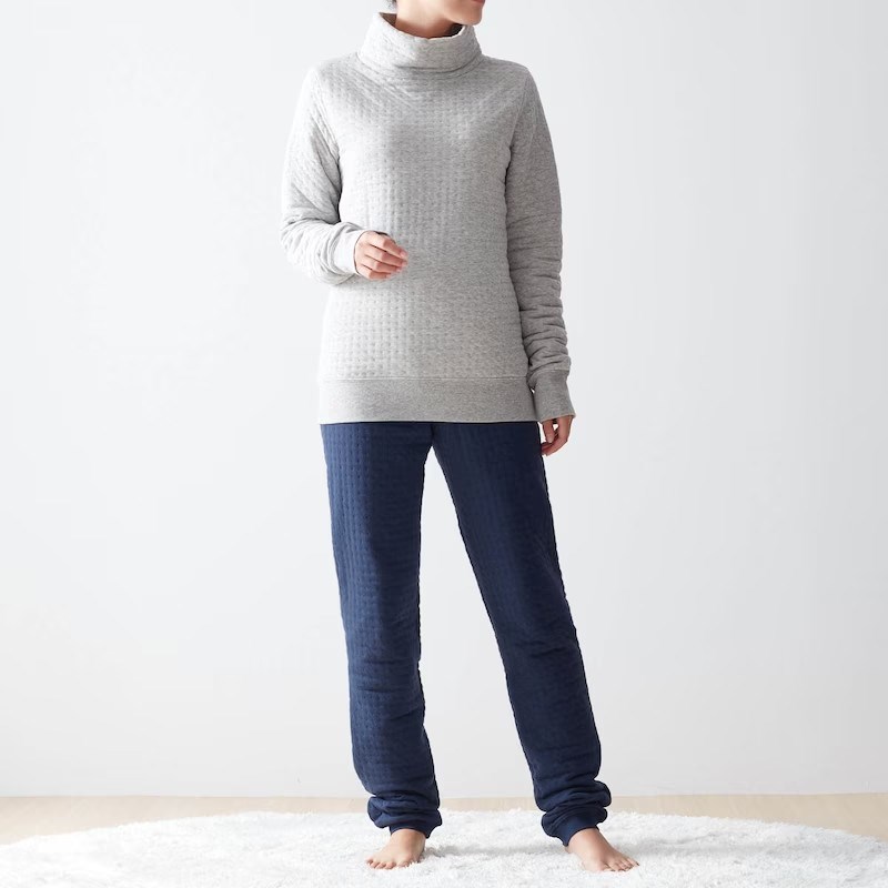 日单中高领睡衣女中老年护颈护腰夹棉纯棉加厚家居服套装秋冬妈妈