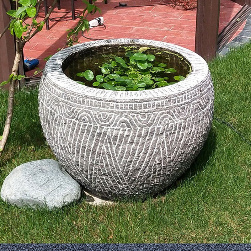 石雕鱼缸圆形仿古青石花盆流水景观庭院摆件门海天然石材鱼缸包邮