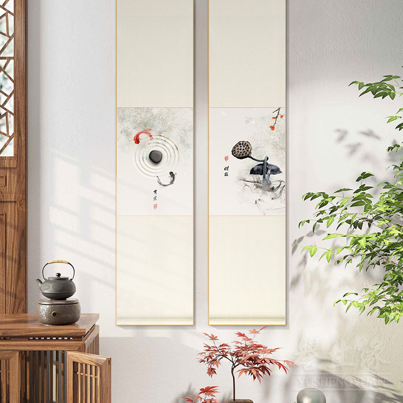 民俗中国风卷轴挂画竖版新中式书房装饰画客餐厅茶室壁画过道墙画