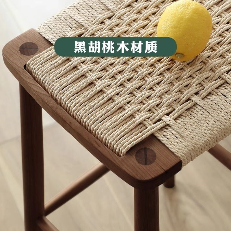 实木绳编吧台方凳梳妆凳家用吧凳创意高脚凳藤编吧台椅岛台椅
