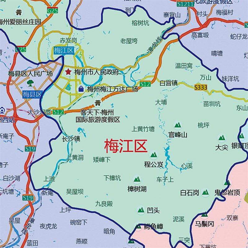 2025新款梅州市行政地图贴图办公室挂图高清防水装饰画