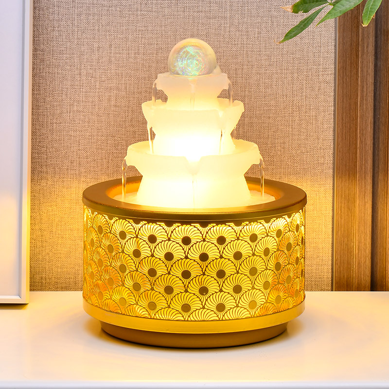 八方来财倒流水摆件时来运转水晶球喷泉桌面循环长流水生财风水轮