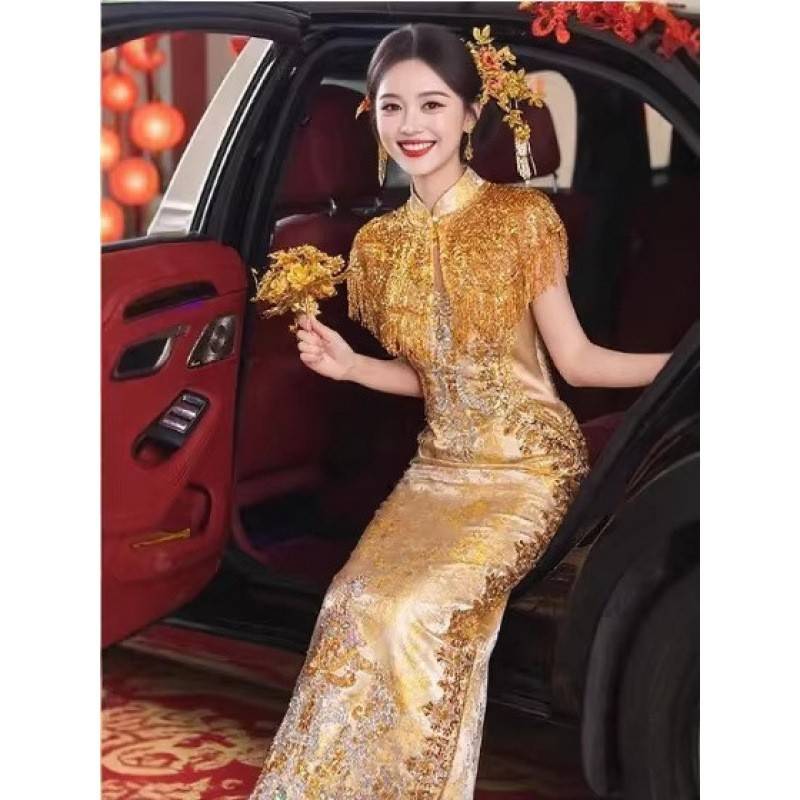 2026新款香槟色秀禾服新娘结婚中式婚服高级感重工婚服敬酒服嫁衣图片