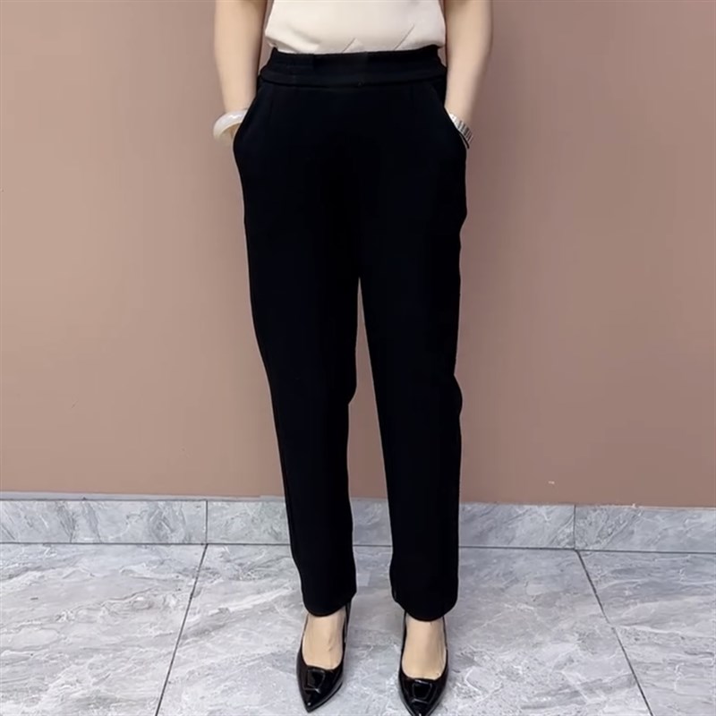 2024春夏中老年妈妈白色女士宽松显瘦直筒大码松紧高腰小脚九分裤