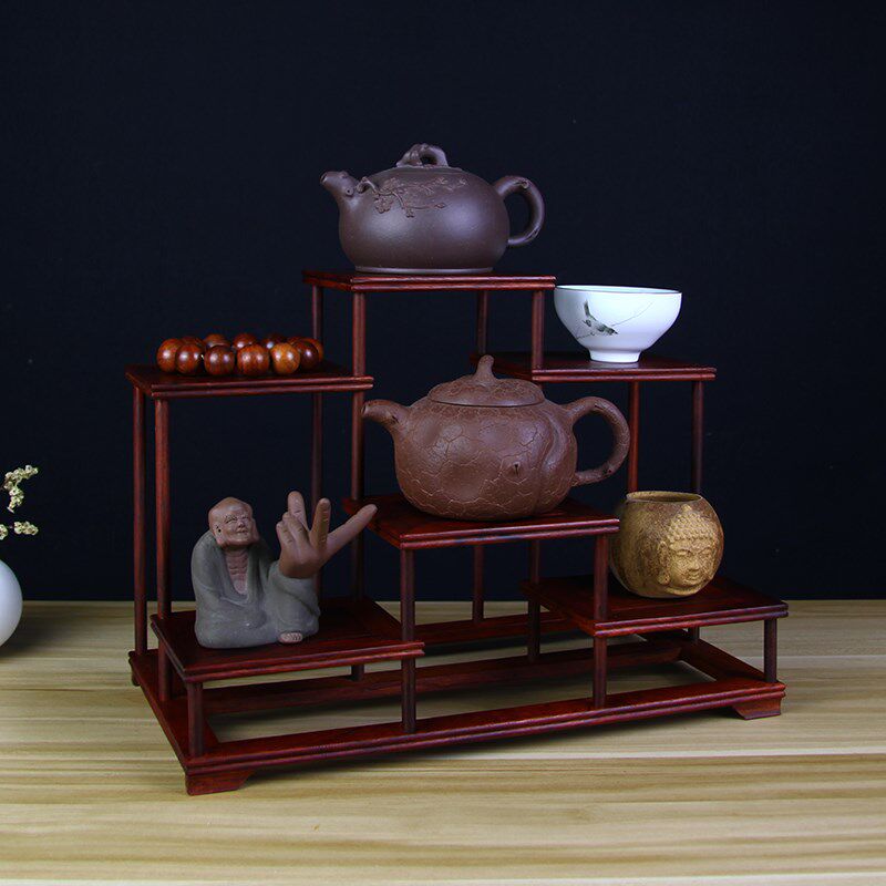 红酸枝茶壶架子茶架紫砂壶茶杯底座茶具展示实木架摆件收纳博古架
