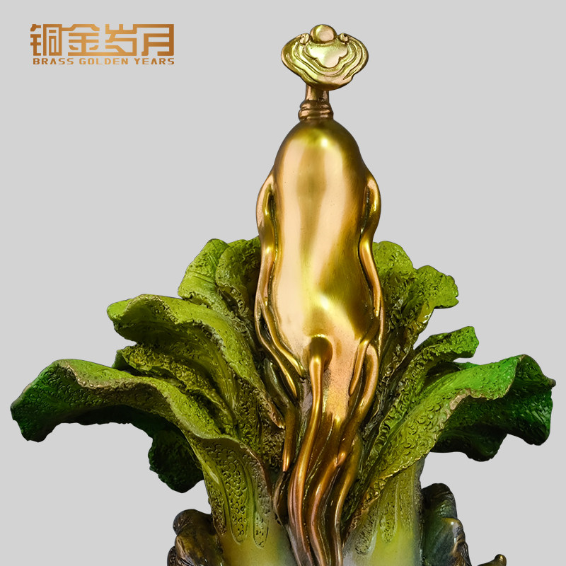 铜金岁月铜白菜摆件百财客厅玄关博古架家居饰品中式工艺品装饰品