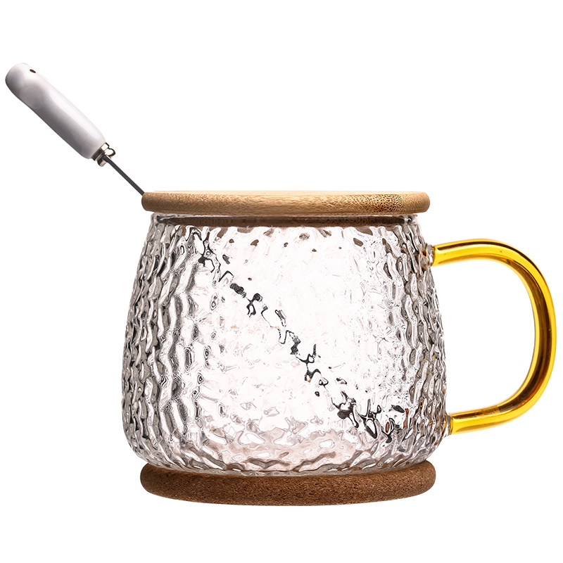 玻璃牛奶杯早餐杯家用可微波加热杯子麦片杯日式带盖勺燕麦杯水杯