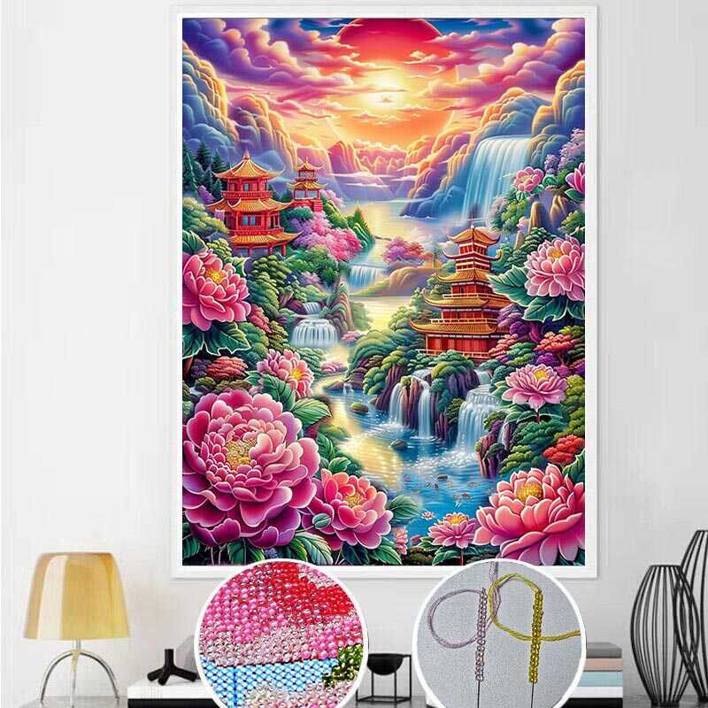朝阳仙境珠绣十字绣彩珠穿珠串珠子绣全珠绣串珠绣diy手工风景画