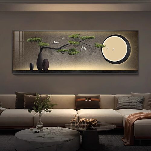 茶室装饰画迎客松新中式禅意客厅沙发背景挂画办公室聚财山水壁画