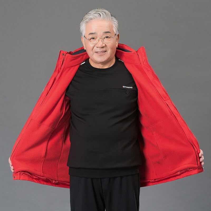 春秋季户外冲锋夹克男士爸爸休闲大码宽松外套中老年上衣男二件套