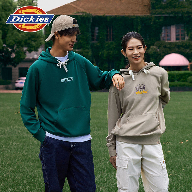 Dickies帝酷适冬前后图案植绒印花宽松休闲毛圈连帽卫衣男女情侣