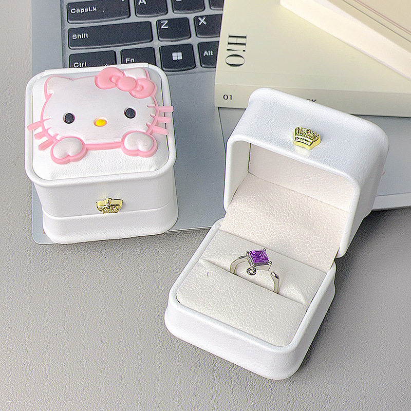 送女友礼物新款kitty猫diy戒指盒表白礼物求婚表白戒指盒小首饰盒
