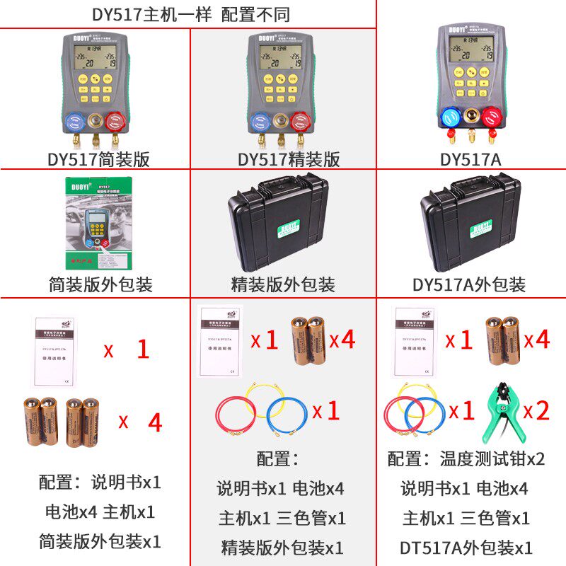 数显汽车空调维修电子冷媒表空调加氟表家用空调冷煤加液表DY517