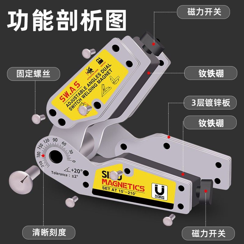 磁性焊接固定辅助工具90度直角工厂电焊神器斜角多角度开关定位器