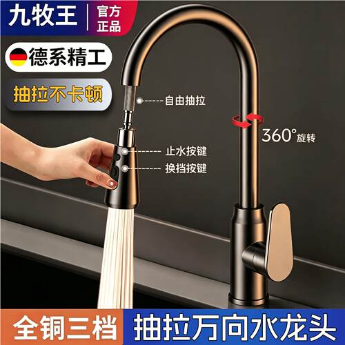 九牧王全铜抽拉式水槽阳台冷热