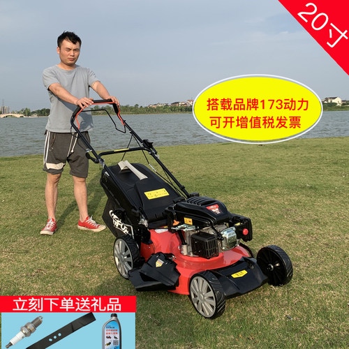 汽油草坪机小型手推割草机四行程自走式除草开 荒剪草机配隆
