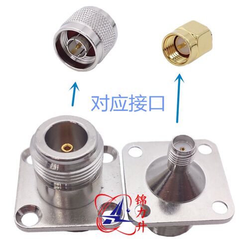 RF射频头转接头N型母头转SMA母头四孔法兰盘方板连接器连接转换头