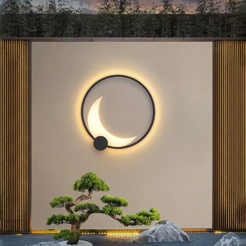 户外太阳能壁灯花园庭o院灯别墅外墙壁灯新中式月亮灯阳台室外壁