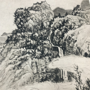 清 石溪道人髡残 雨洗山根图写意山水画微喷复制临摹装饰画稿挂轴