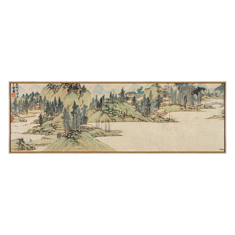 文徵明装饰画新中式客厅山水画浒溪草堂图国画书房挂画卧室床头画