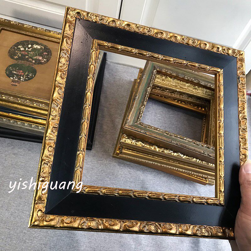 复古实木装饰画框装裱框定做美式中古黑色雕花相框油画水彩画外框