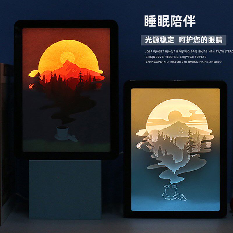 光影纸雕灯镜面成品无需拼装3d立体创意镂空设计床头灯摆件清新风