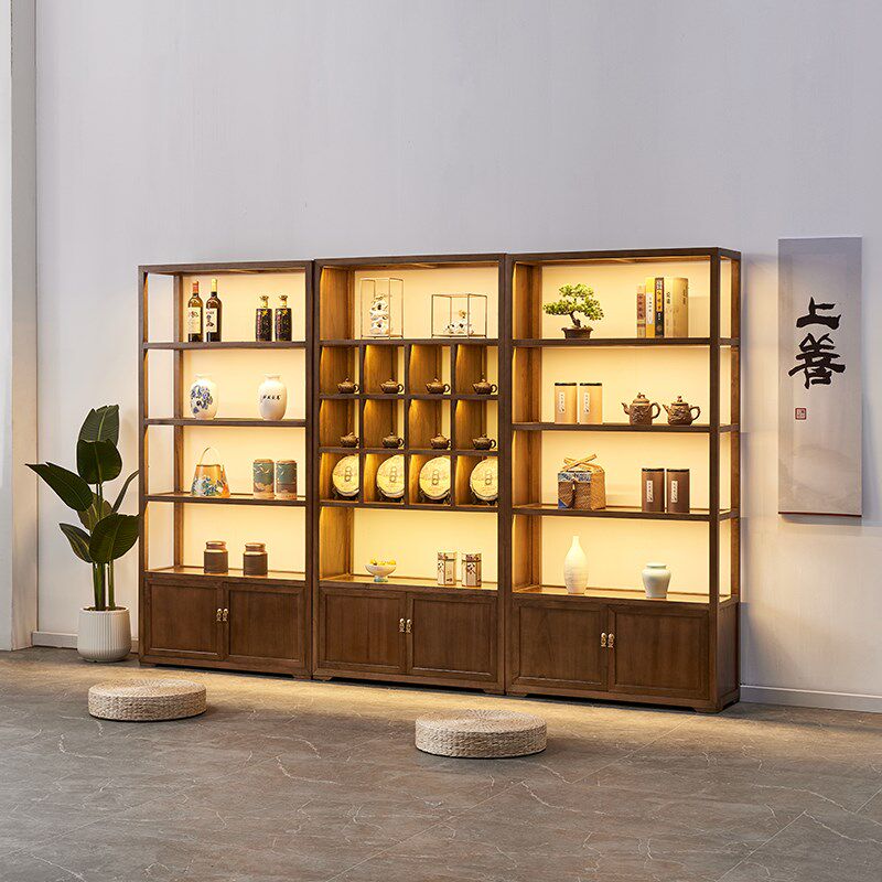 新中式实木博古架茶具架榆木家具置物多宝阁柜茶室茶叶架子展示架