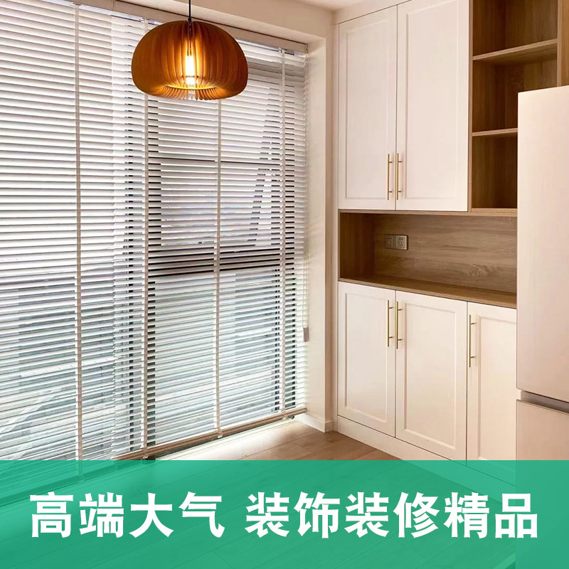 防水仿木纹百叶窗帘适用于浴室 升降梯绳操作防火遮光窗帘图片